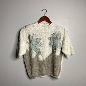 80’s Vintage knit cream and sage blouse size large